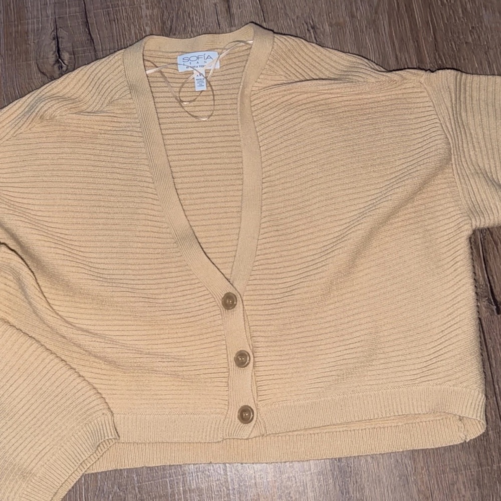 Sofia by Sofia Vergara Beige Button-Up Cardigan